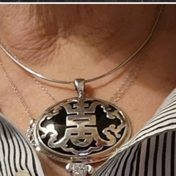 Vintagec Asian‎ Sterling and Onyx Necklace - Picture 1 of 12
